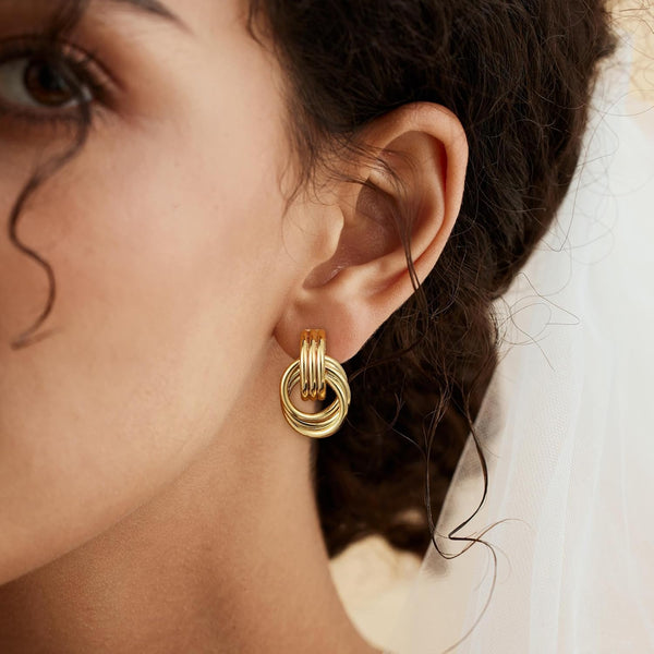 Trendy Knot Gold Earrings