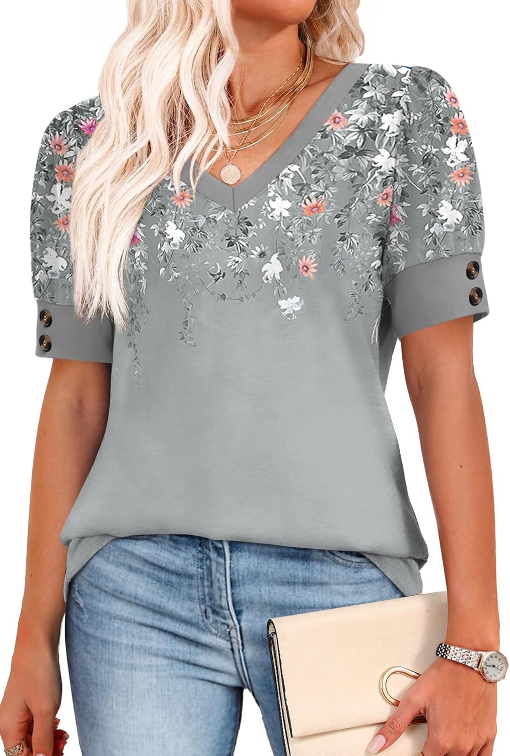 Stylish V-Neck Button Tops