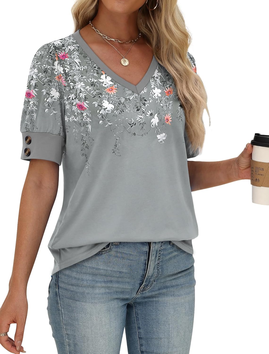Stylish V-Neck Button Tops
