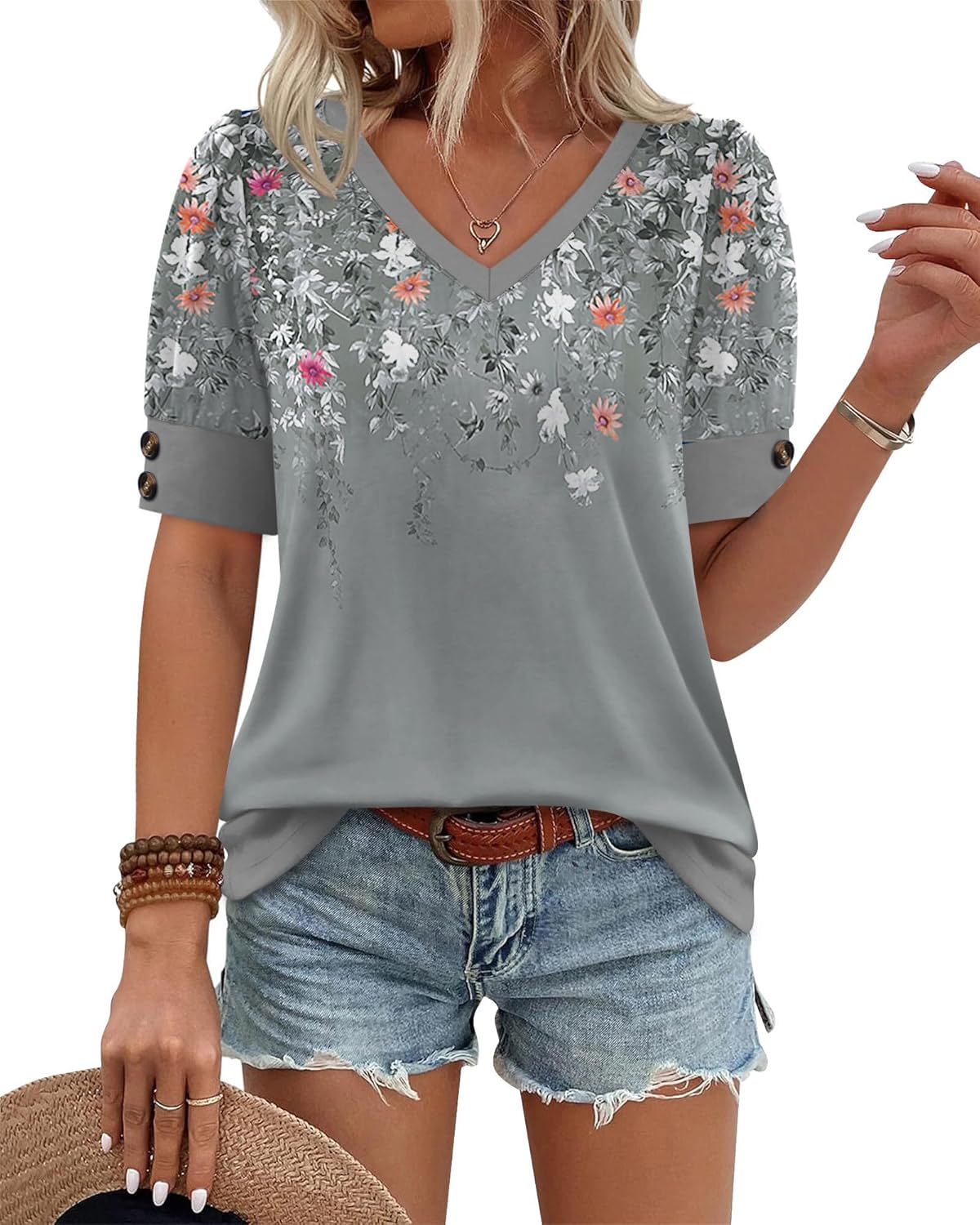 Stylish V-Neck Button Tops