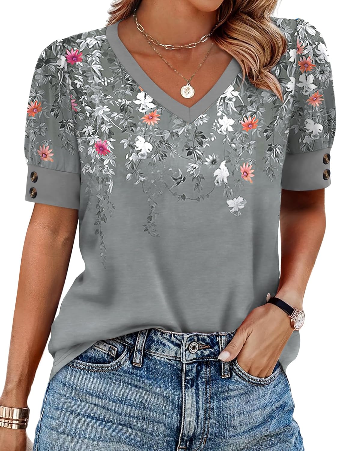 Stylish V-Neck Button Tops